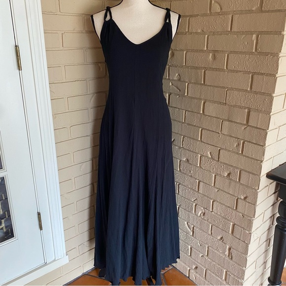 Garnet Hill Sz Medium Black Maxi Cotton Gauze Boho Sundress Lined Beach Comfort - Picture 1 of 9